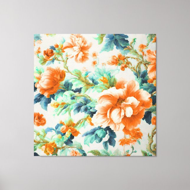 Exquisite Golden Flowers and Blue, Grönt Löv Canvastryck (Framsida)