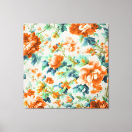 Exquisite Golden Flowers and Blue, Grönt Löv Canvastryck
