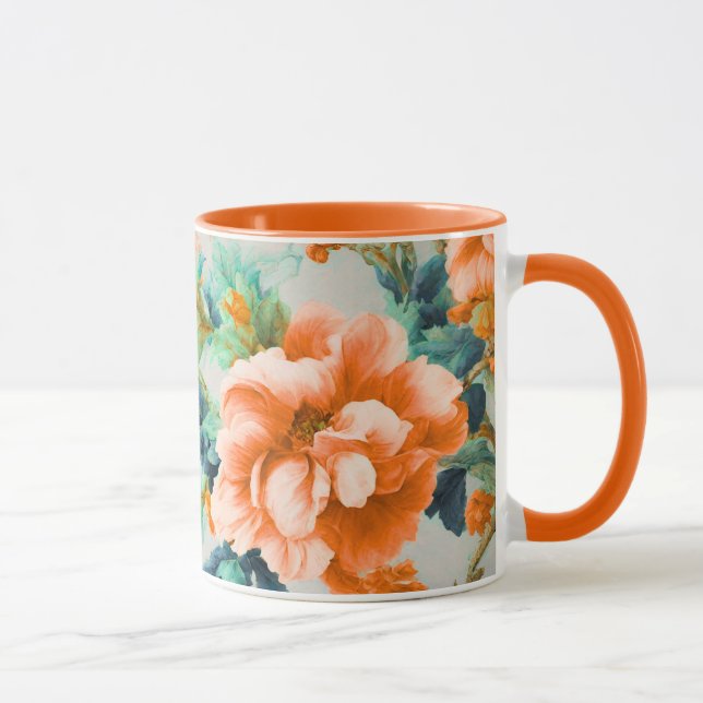 Exquisite Golden Flowers and Blue, Grönt Löv Mugg (Höger)