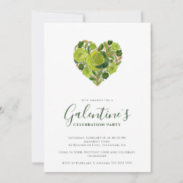Exquisite Green Floral Heart Galentine's Day Inbjudningar