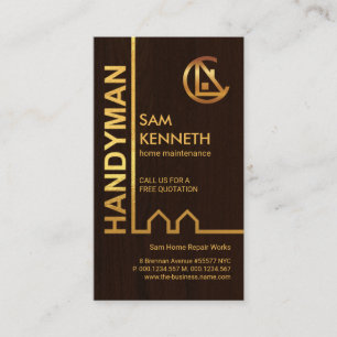 Exquisite Guld Byggnad Wood Grain Handyman Visitkort