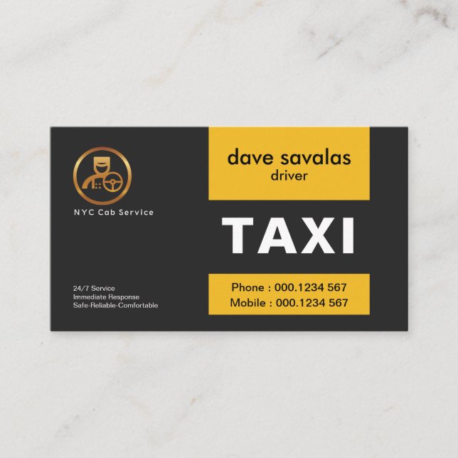 Exquisite Guld Chauffeur Logotyp Gult Tabs Taxi Visitkort (Framsida)