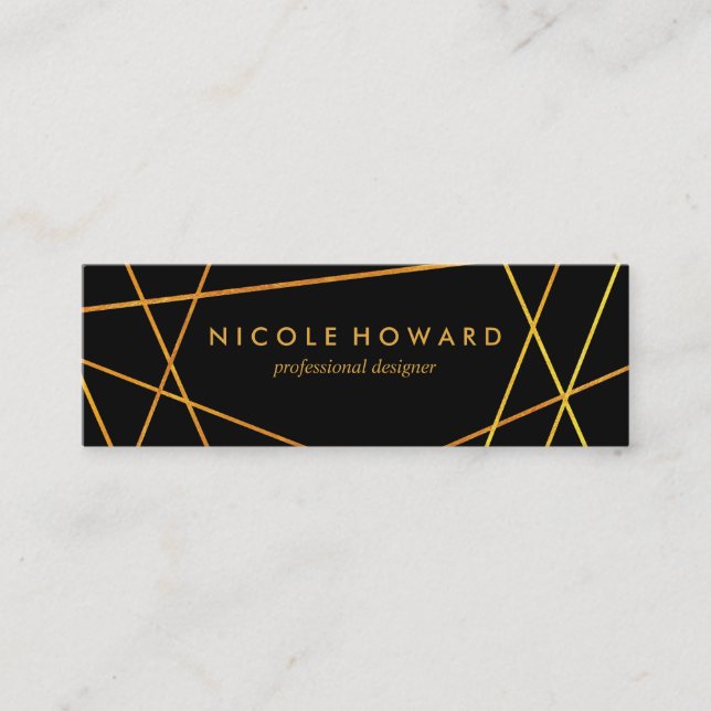 Exquisite Guld Linjer Black Background Mini Visitkort (Framsida)