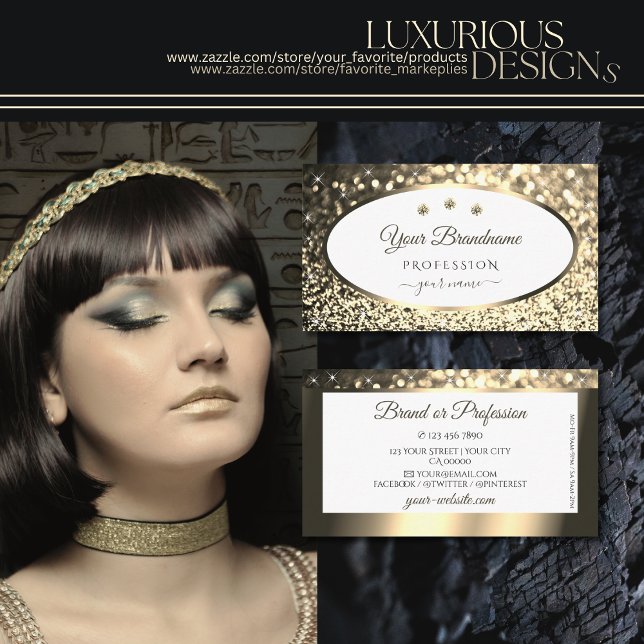 Exquisite Guld mousserande Glitter White med judar Visitkort (Skapare uppladdad)