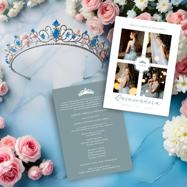 Exquisite Intricate Ornate Floral Princess Tiara Inbjudningar (Exquisite Intricate Ornate Floral Princess Tiara Quinceañera Invitations Cards in Spanish.)