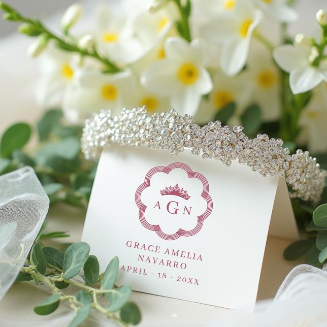 Exquisite Intricate Ornate Floral Princess Tiara Stämpel (Exquisite Intricate Ornate Floral Princess Tiara Rubber Stamps for Quinceañera.)