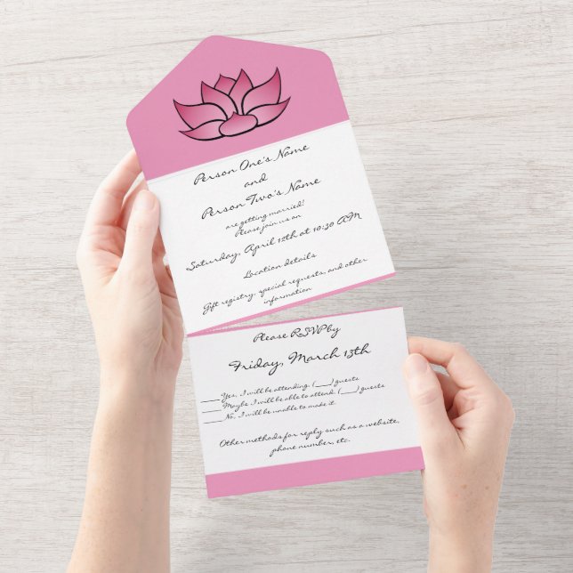 Exquisite Lotus in Rosa All in One-inbjudan (Tearaway)