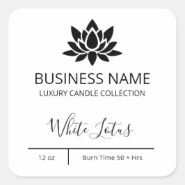 Exquisite Lotus White Candle Labels Fyrkantigt Klistermärke