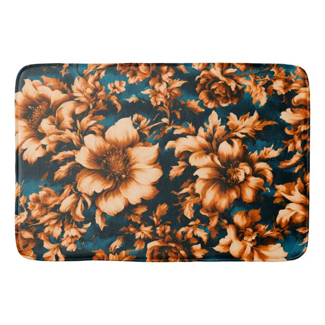 Exquisite Luxurious Golden Flowers, Löv på Blue Badrumsmatta (Framsidan)