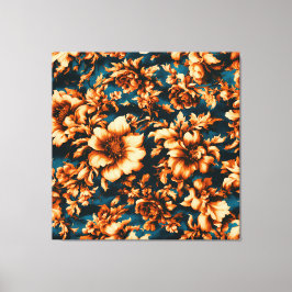 Exquisite Luxurious Golden Flowers, Löv på Blue Canvastryck