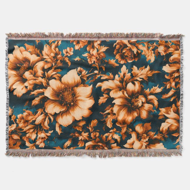 Exquisite Luxurious Golden Flowers, Löv på Blue Filt (Framsidan)