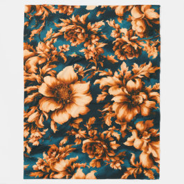 Exquisite Luxurious Golden Flowers, Löv på Blue Fleecefilt