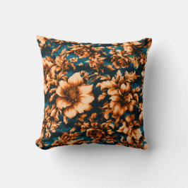 Exquisite Luxurious Golden Flowers, Löv på Blue Kudde