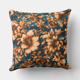 Exquisite Luxurious Golden Flowers, Löv på Blue Kudde