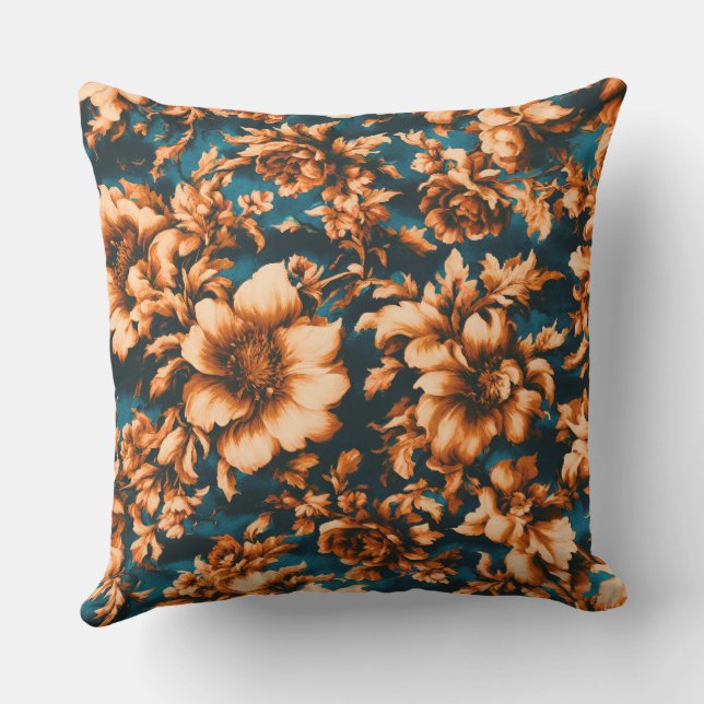 Exquisite Luxurious Golden Flowers, Löv på Blue Kudde (Baksida)