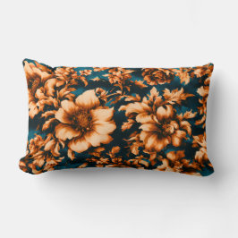 Exquisite Luxurious Golden Flowers, Löv på Blue Lumbarkudde