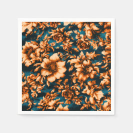 Exquisite Luxurious Golden Flowers, Löv på Blue Pappersservett