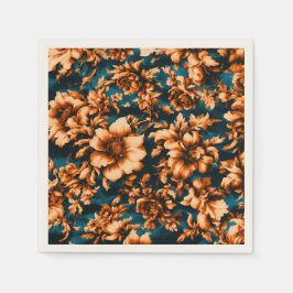 Exquisite Luxurious Golden Flowers, Löv på Blue Pappersservett