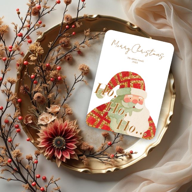 Exquisite Luxury Christmas Cute Santa Claus Julkort (Exquisite Luxury Christmas Digital Watercolor Cute Santa Claus Holiday Cards. )