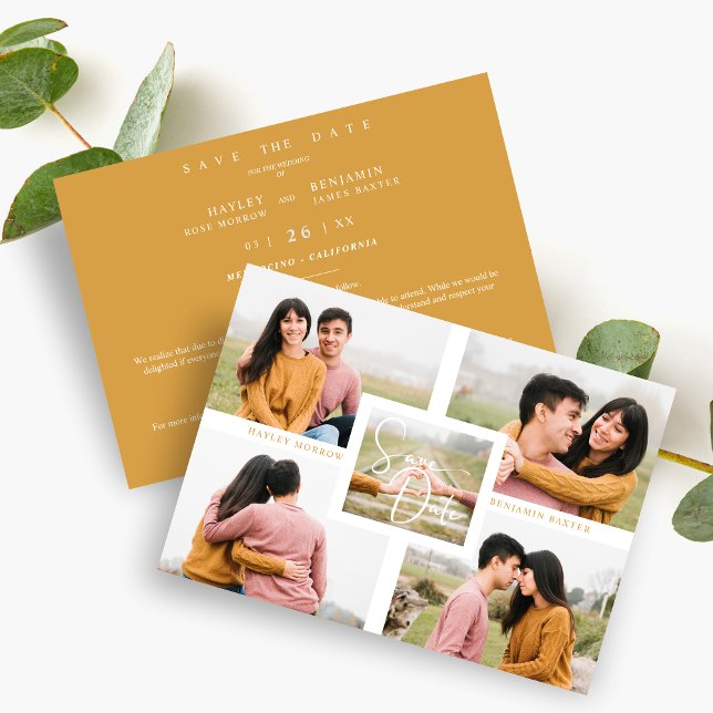Exquisite Minimalist Custom 5-Photo Wedding  Spara Datumet (Exquisite Minimalist Custom 5-Photo Wedding Save the Date Card.)