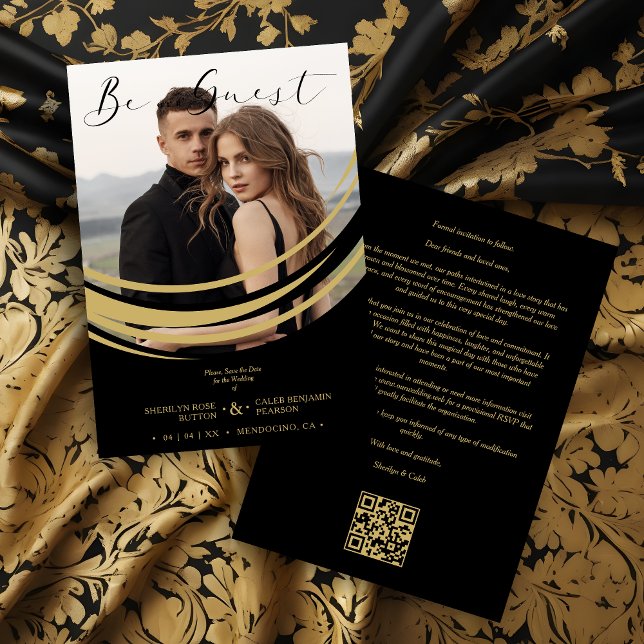 Exquisite Modern Faux Golden Abstract Photo Spara Datumet (Exquisite Faux Golden Abstract Geometric Shape Photo Wedding Save the Date Card with Envelope.)