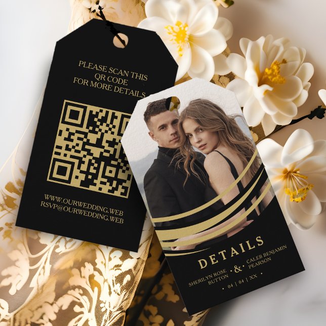 Exquisite Modern Golden Abstract Geometric Shape Presentetikett (Exquisite Stylish Faux Golden Abstract Geometric Shape Photo Wedding Gift Tag as a Enclosure Card. )