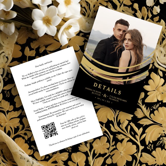 Exquisite Modern Golden Abstract Geometric Shape Tilläggskort (Exquisite Modern Faux Golden Abstract Geometric Shape Photo Wedding Enclosure Card. )