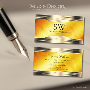 Exquisite Orange Marble Guld Gräns med Monogram Visitkort
