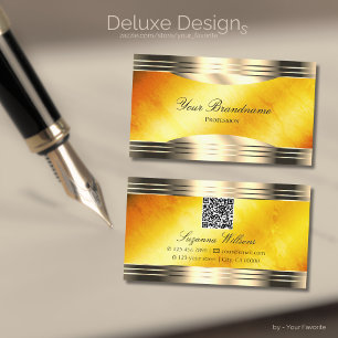 Exquisite Orange Marble Guld Gräns med QR-kod Visitkort