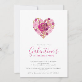 Exquisite Pink Floral Heart Galentine's Day Party  Inbjudningar
