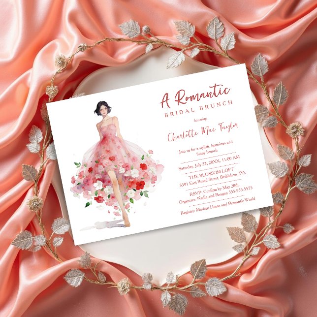 Exquisite Pink Floral Tulle Model Bridal Shower Inbjudningar (Exquisite Bridal Shower Invitation Design with Model Woman in Pink.)
