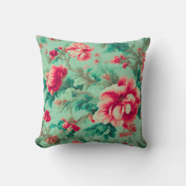 Exquisite Red Flowers and Grönt Löv Kudde