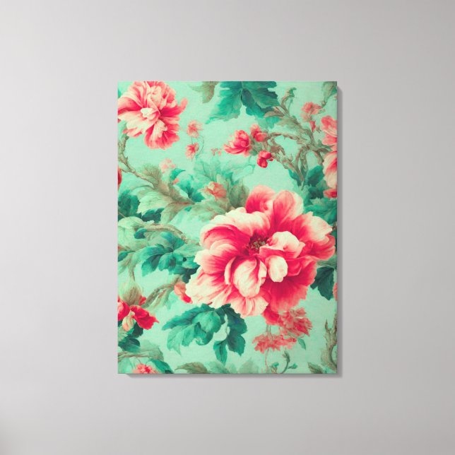 Exquisite Red Flowers and Lush Grönt Löv Canvastryck (Framsida)