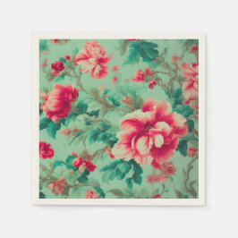 Exquisite Red Flowers and Lush Grönt Löv Pappersservett