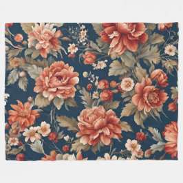 Exquisite Retro Orange Ro, Löv and Flowers Fleecefilt