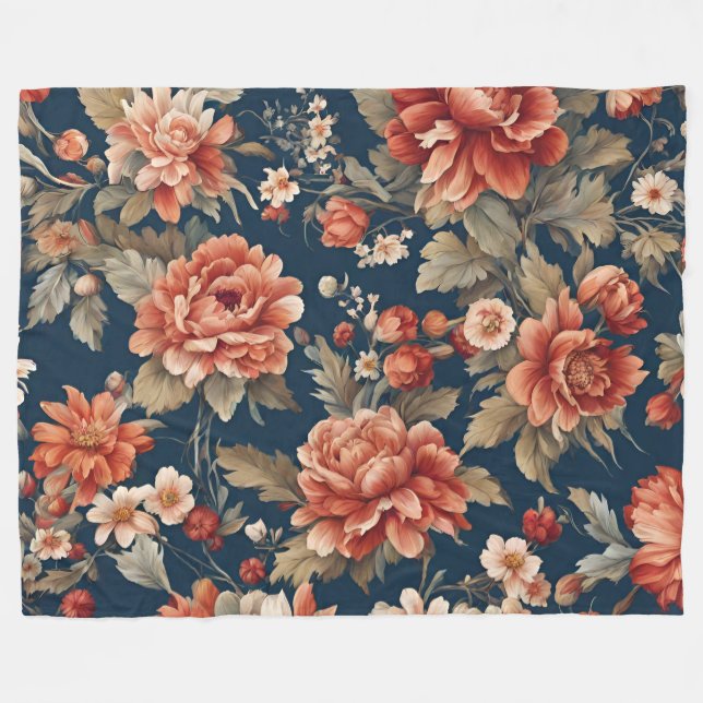 Exquisite Retro Orange Ro, Löv and Flowers Fleecefilt (Framsidan (Horisontell))