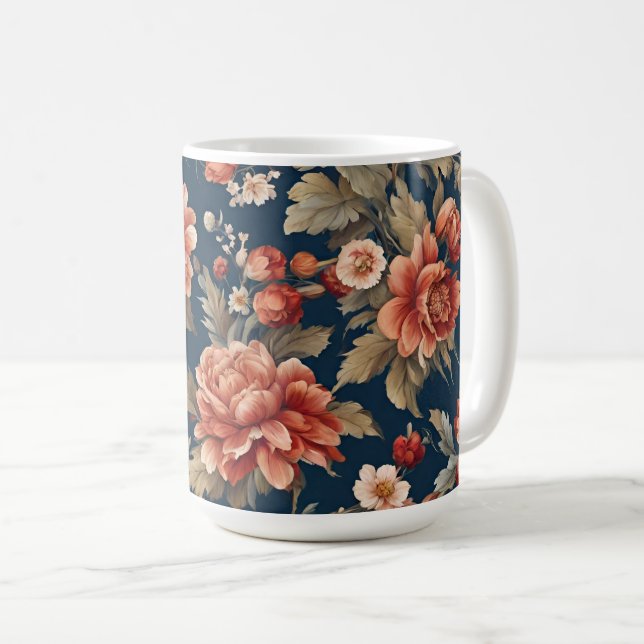 Exquisite Retro Orange Ro, Löv and Flowers Kaffemugg (Framsida höger)