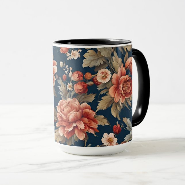 Exquisite Retro Orange Ro, Löv and Flowers Mugg (Framsida höger)