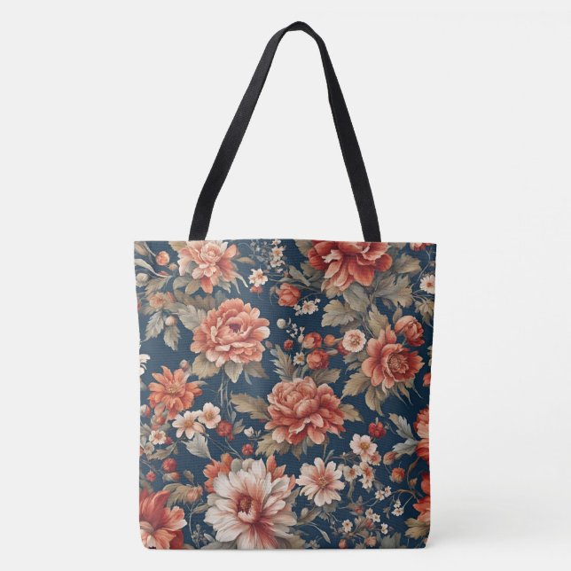 Exquisite Retro Orange Ro, Löv and Flowers Tygkasse (Framsida)