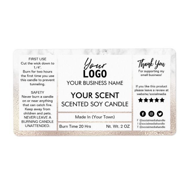 Exquisite Ro Guld och Marble Scented Soy Candle Fraktsedel (Framsidan)