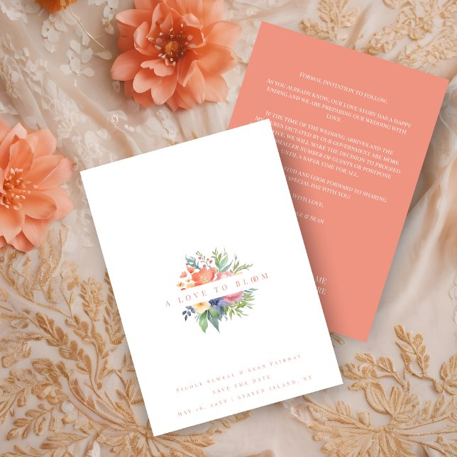 Exquisite Romantic Minimalist Floral Bouquet Spara Datumet (Exquisite Romantic Minimalist Spring Floral Bouquet Wedding Save the Date Card without Photo.)