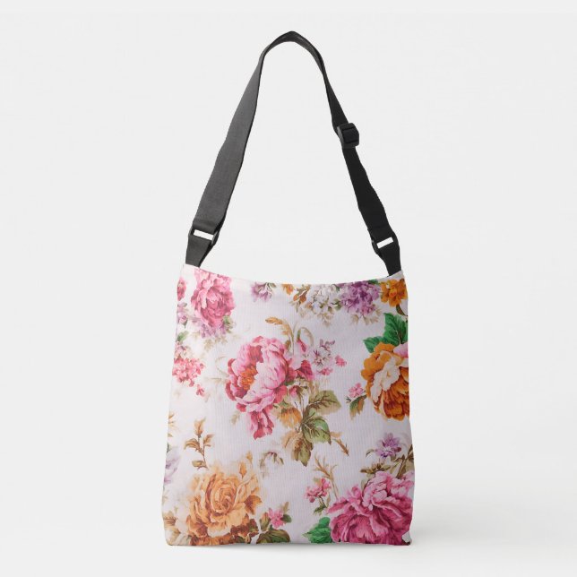 Exquisite Rosa and Orange Flowers. Shabby chic Axelväska (Framsida)