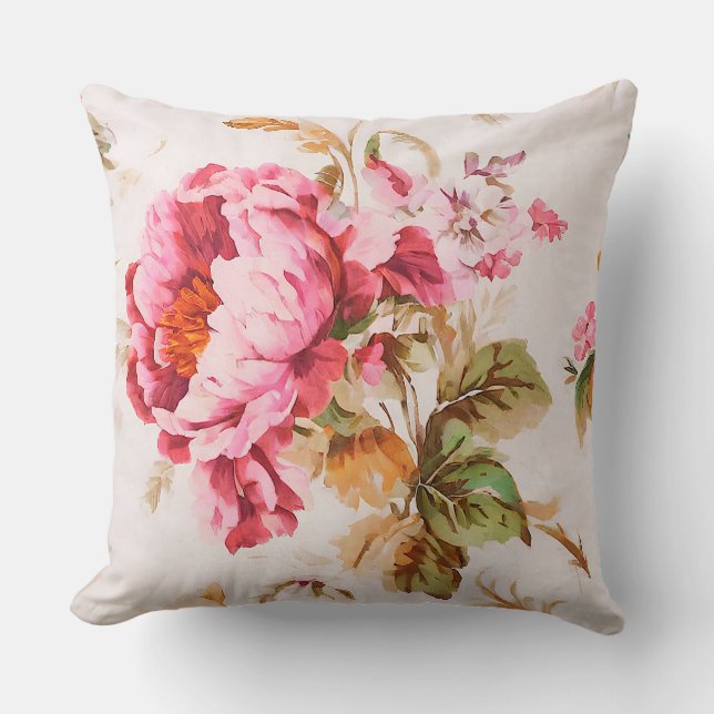 Exquisite Rosa and Orange Flowers. Shabby chic Kudde (Framsida)
