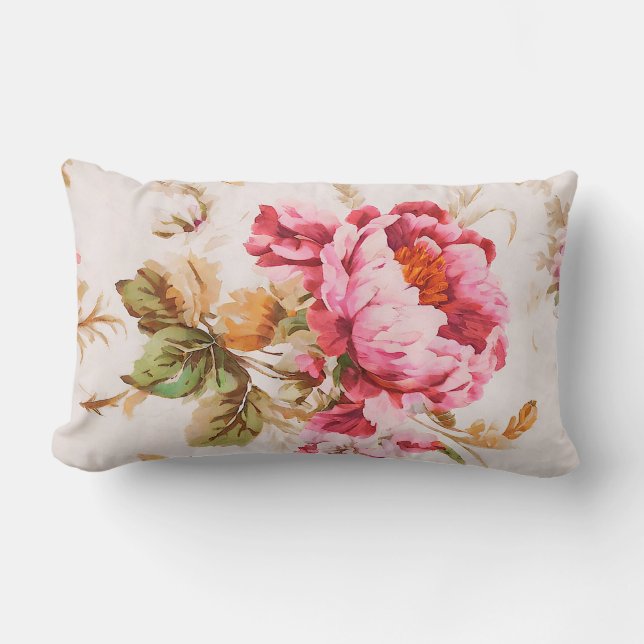 Exquisite Rosa and Orange Flowers. Shabby chic Lumbarkudde (Framsida)