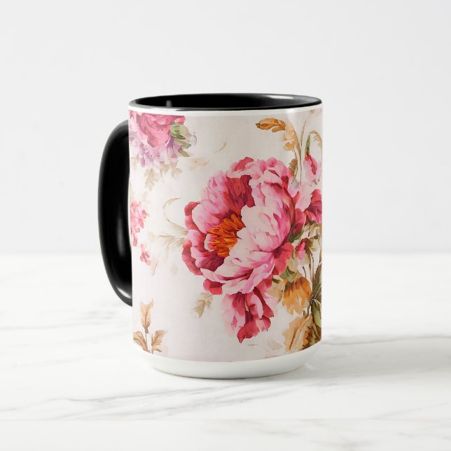 Exquisite Rosa and Orange Flowers. Shabby chic Mugg (Framsida vänster)