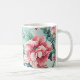 Exquisite Rosa Claret Flowers, Grönt Blue Löv Kaffemugg