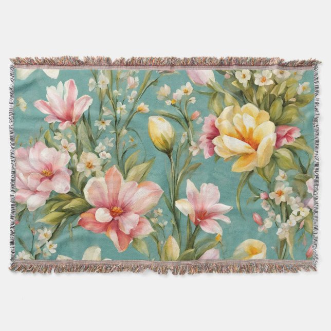 Exquisite Rosa, Gult Magnolia with White Flowers Filt (Framsidan)