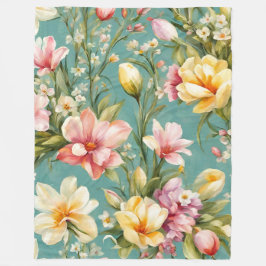 Exquisite Rosa, Gult Magnolia with White Flowers Fleecefilt