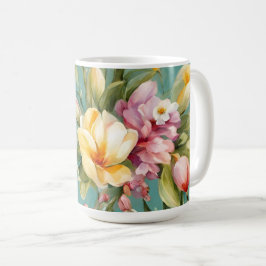 Exquisite Rosa, Gult Magnolia with White Flowers Kaffemugg