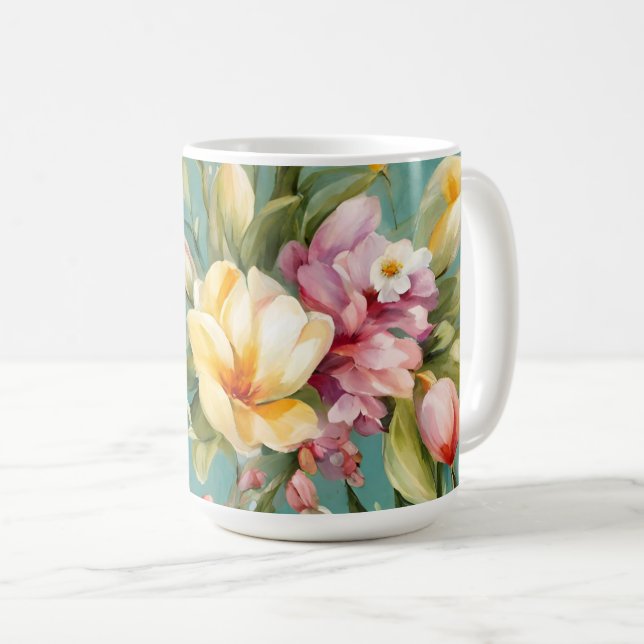 Exquisite Rosa, Gult Magnolia with White Flowers Kaffemugg (Framsida höger)